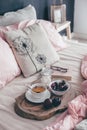 Black and pink bedroom in loft style Royalty Free Stock Photo