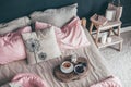 Black and pink bedroom in loft style