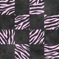 Black and pink checkered plaid zebra seamless texture. Watercolor hand drawn chess pattern Royalty Free Stock Photo