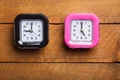 Black and pink clock, nine to five, office hours