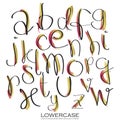 Black pink gold colorful ink alphabet letters.Hand drawn written