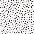 Black, pink & gold doodle vector seamless short strokes pattern. Royalty Free Stock Photo