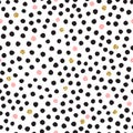 Black, pink and gold hand drawn doodle vector big dots pattern.