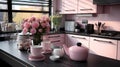 black and pink kitchen decor, side light from the window Royalty Free Stock Photo
