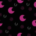 Black and pink moon and pentagram witch esoteric pattern