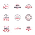 9 Black and Pink Set of Vector Happy fathers day. Typography Vintage Icons. Lettering for greeting cards. banners. t-shirt design Royalty Free Stock Photo