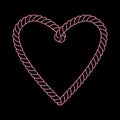 Black and pink twine rope heart, love bonds, valentine day concept, vector