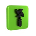 Black Pinwheel toy icon isolated on transparent background. Windmill toy icon. Green square button.