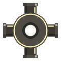 Black pipe fitting icon, flat style