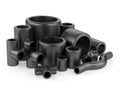 Black pipe fittings set on a white background. Royalty Free Stock Photo