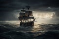 The Black Pirate Ship sailing on a stormy sea, representing adventure, danger and excitement on the high seas. Ai generated Royalty Free Stock Photo