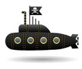 Black pirate submarine. Jolly Roger flag. White background. Cartoon style. object. Vector Image. Royalty Free Stock Photo