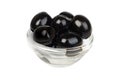 Black pitted olives in glass