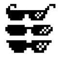 Black Pixel Glasses Vector. Thug Lifestyle. For Meme Photos And Pictures. Deal With It. Isolated Illustration