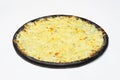Black 4 Pizza cheese with white sauce on a white background Royalty Free Stock Photo