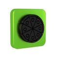 Black Pizza icon isolated on transparent background. Fast food menu. Green square button.