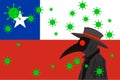 Black plague doctor surrounded by viruses with copy space with CHILE flag