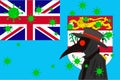 Black plague doctor surrounded by viruses with copy space with FIJI flag