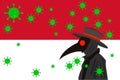 Black plague doctor surrounded by viruses with copy space with MONACO flag Royalty Free Stock Photo