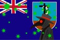 Black plague doctor surrounded by viruses with copy space with MONTSERRAT flag
