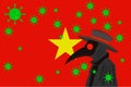 Black plague doctor surrounded by viruses with copy space with VIETNAM flag