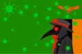 Black plague doctor surrounded by viruses with copy space with ZAMBIA flag