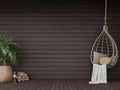 Black plank wall terrace with swing chair 3d render