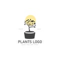 Black plant pot with sun logo design icon illustration Royalty Free Stock Photo