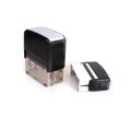 Black plastic automatic stamp for documents isolated on white background Royalty Free Stock Photo