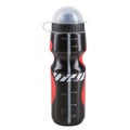 Black plastic bicycle bottle for water, on a white background, isolate
