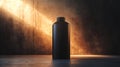 Black Plastic Bottle on Concrete Surface with Soft Dramatic Lighting in Studio Royalty Free Stock Photo