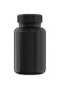 Black Plastic Bottle for Pills Isolated on White.