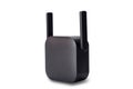 Black plastic box of wireless wi-fi signal range extender on white background Royalty Free Stock Photo