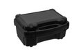 Black plastic case with foam inside. A box for storing and transporting a pistol. Weapon case isolate on white back