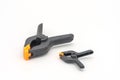 Black plastic clamps for joinery and photography