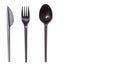 black plastic disposable knife,spoon and fork on white background.