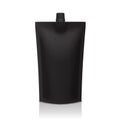 Black plastic doypack stand up pouch with spout. Flexible packaging mock up for food or drink