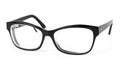 Black plastic eyeglasses frames with clear lens isolated on white background, trendy optical frame, spectacles with shiny black