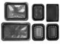 Black plastic food tray isolated on grey backgroundBlack Royalty Free Stock Photo