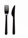 Black plastic fork and knife isolated on white background Royalty Free Stock Photo