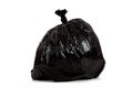 Black plastic garbage bag on white