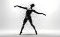 Black plastic human mannequin dancing with scattering particles over white background in vector Royalty Free Stock Photo