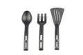 Black plastic kitchen spatula and spoon isolated on white background Royalty Free Stock Photo