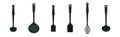 Black Plastic Kitchen Tools with Spatula, Ladle and Whisk Vector Set