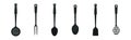 Black Plastic Kitchen Tools with Spatula, Spoon and Whisk Vector Set