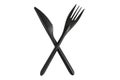Black plastic knife and fork isolated on white background. Disposable tableware set isolated with clipping path Royalty Free Stock Photo