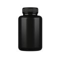 Black plastic medicine bottle isolated on white background. Supplement Packaging. Royalty Free Stock Photo