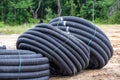 Black plastic pipes industry sewer plumbing drain supply Royalty Free Stock Photo
