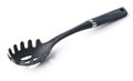 Black plastic spoon for draining on white background Royalty Free Stock Photo