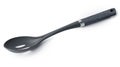 Black plastic spoon for draining on white background Royalty Free Stock Photo